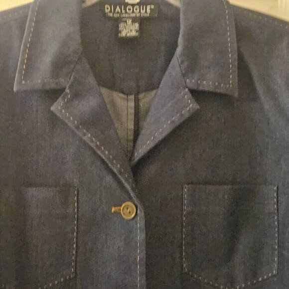 Dialogue by QVC Boxy Blue Jean Jacket Blazer button pocket stitch Western  12 - Picture 12 of 13